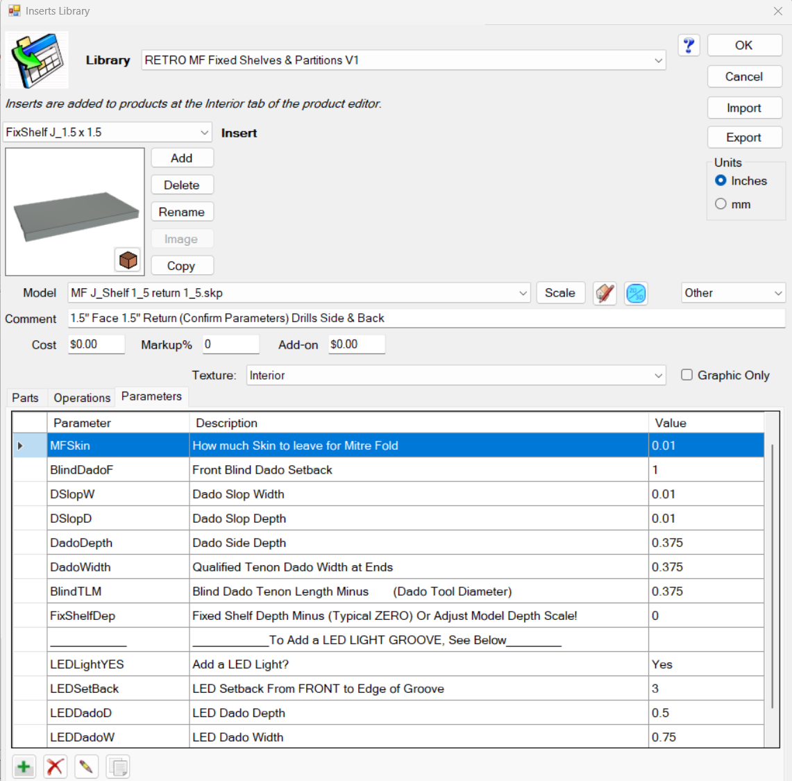 Miter Fold Fixed Shelves & Partitions Library V1